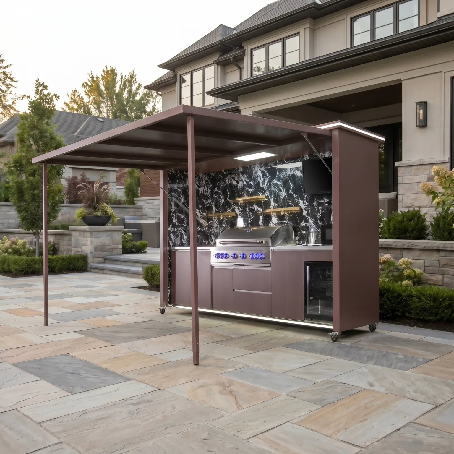 Luxury Model Outdoor Kitchen with Motorized Lift-Up Door & Triple-Fuel Grill