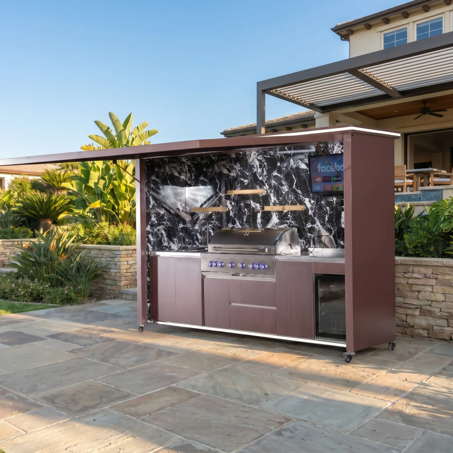 Luxury Model Outdoor Kitchen with Motorized Lift-Up Door & Triple-Fuel Grill