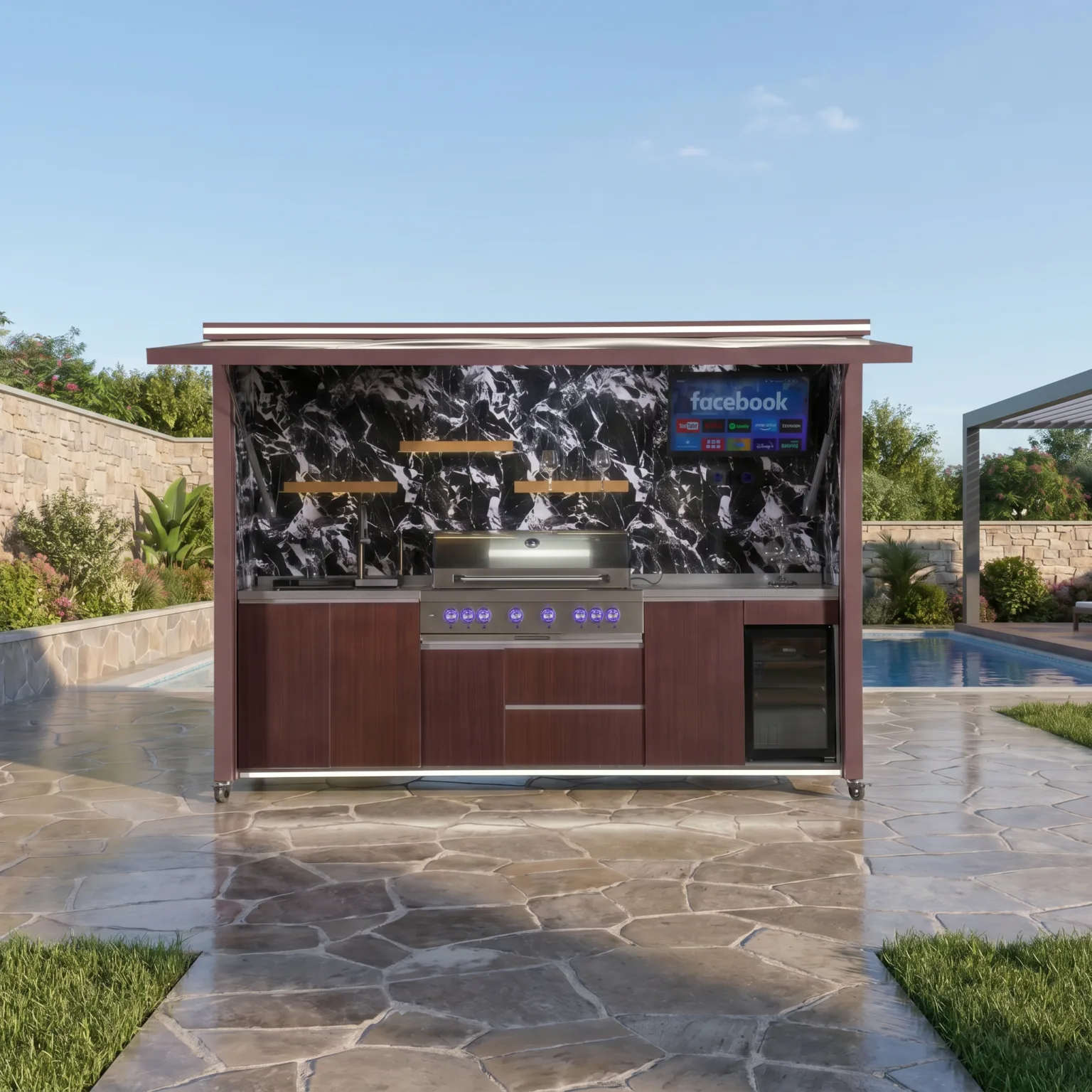 Luxury Model Outdoor Kitchen with Motorized Lift-Up Door & Triple-Fuel Grill