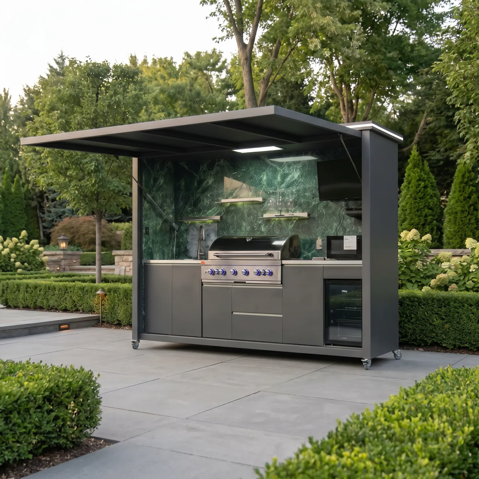 Luxury Model Outdoor Kitchen with Motorized Lift-Up Door & Triple-Fuel Grill