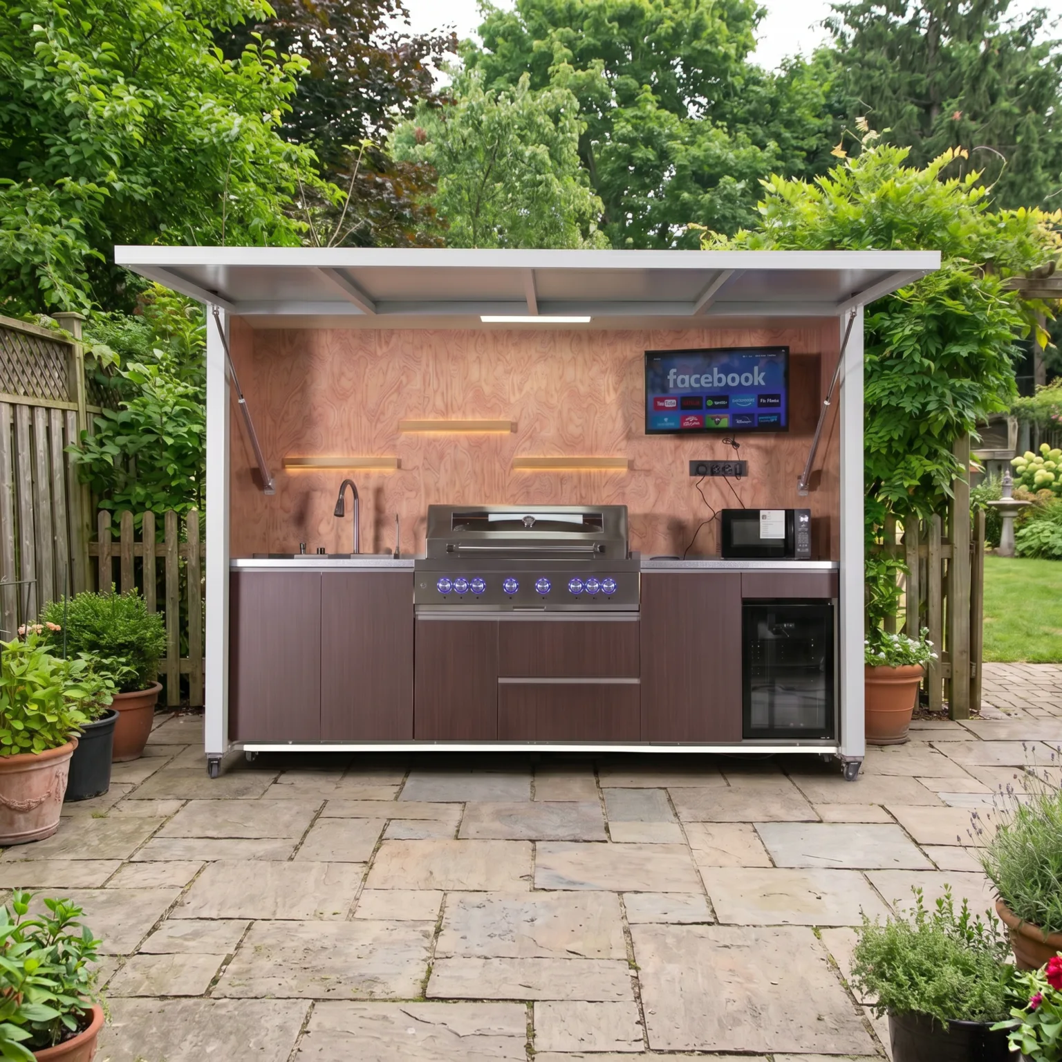Luxury Model Outdoor Kitchen with Motorized Lift-Up Door & Triple-Fuel Grill