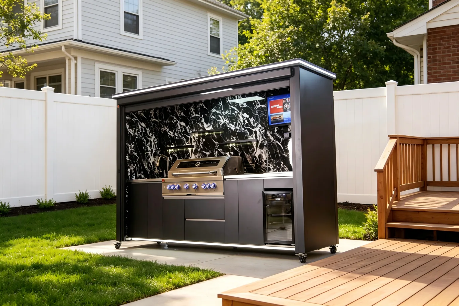 Luxury Model Outdoor Kitchen with Smart Weather Controlled Roller Door& Triple-Fuel Grill
