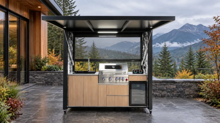 Complete open META LIFESTYLE outdoor kitchen on a mountain-home terrace