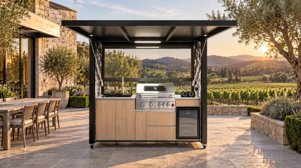 Complete open META LIFESTYLE outdoor kitchen on a Napa Valley estate terrace